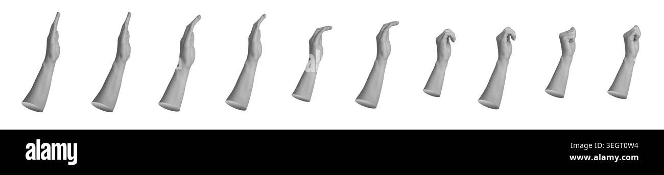 Sequence of human hand gestures isolated on white background. Multiple ...