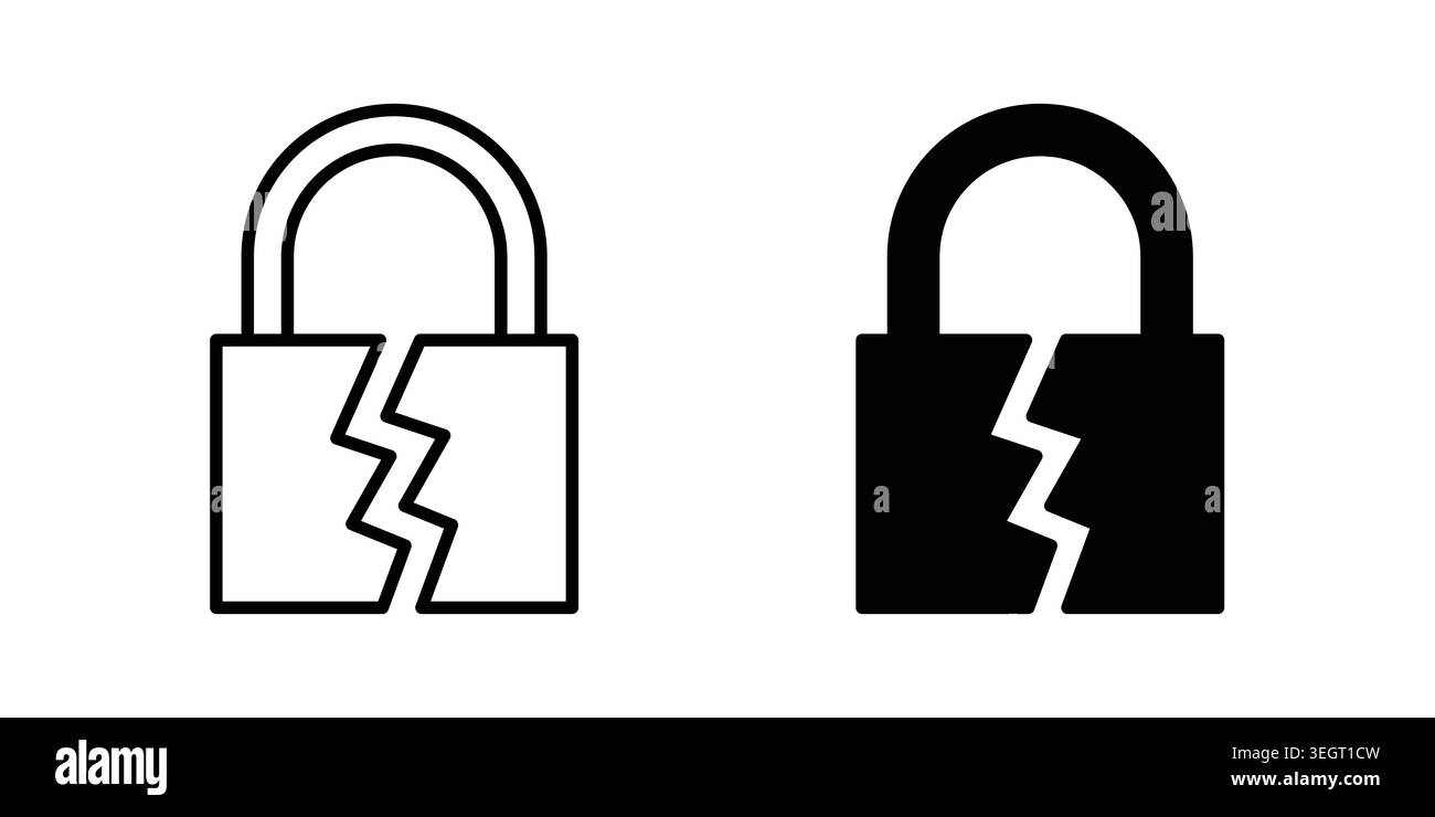 Broken lock icon vector template set in black Stock Vector