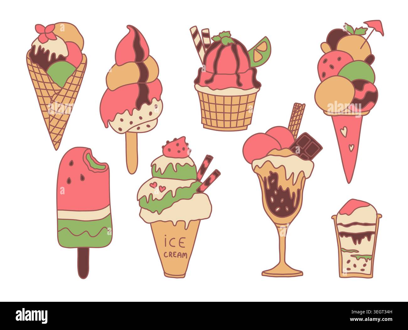 Delicious summer ice cream collection. Stock Vector