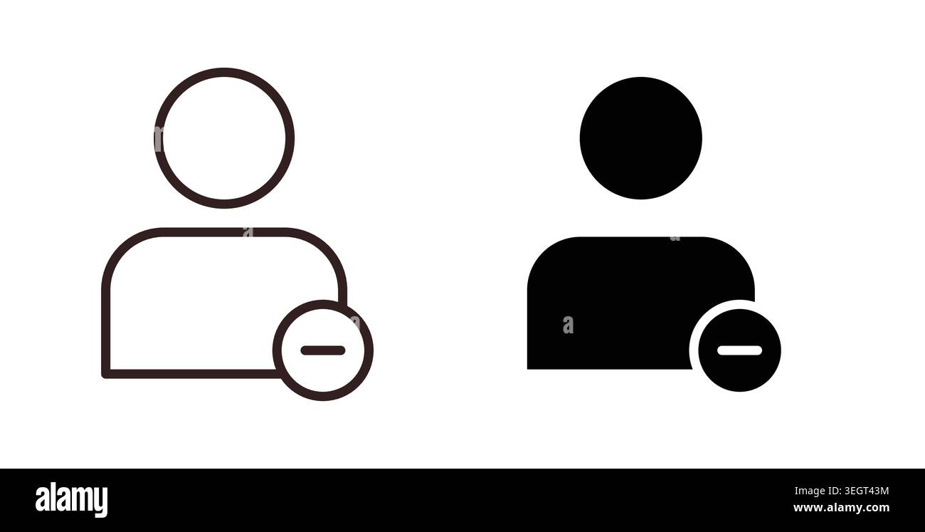 Remove user icon symbol. Vector illustration pack in black color. Stock Vector