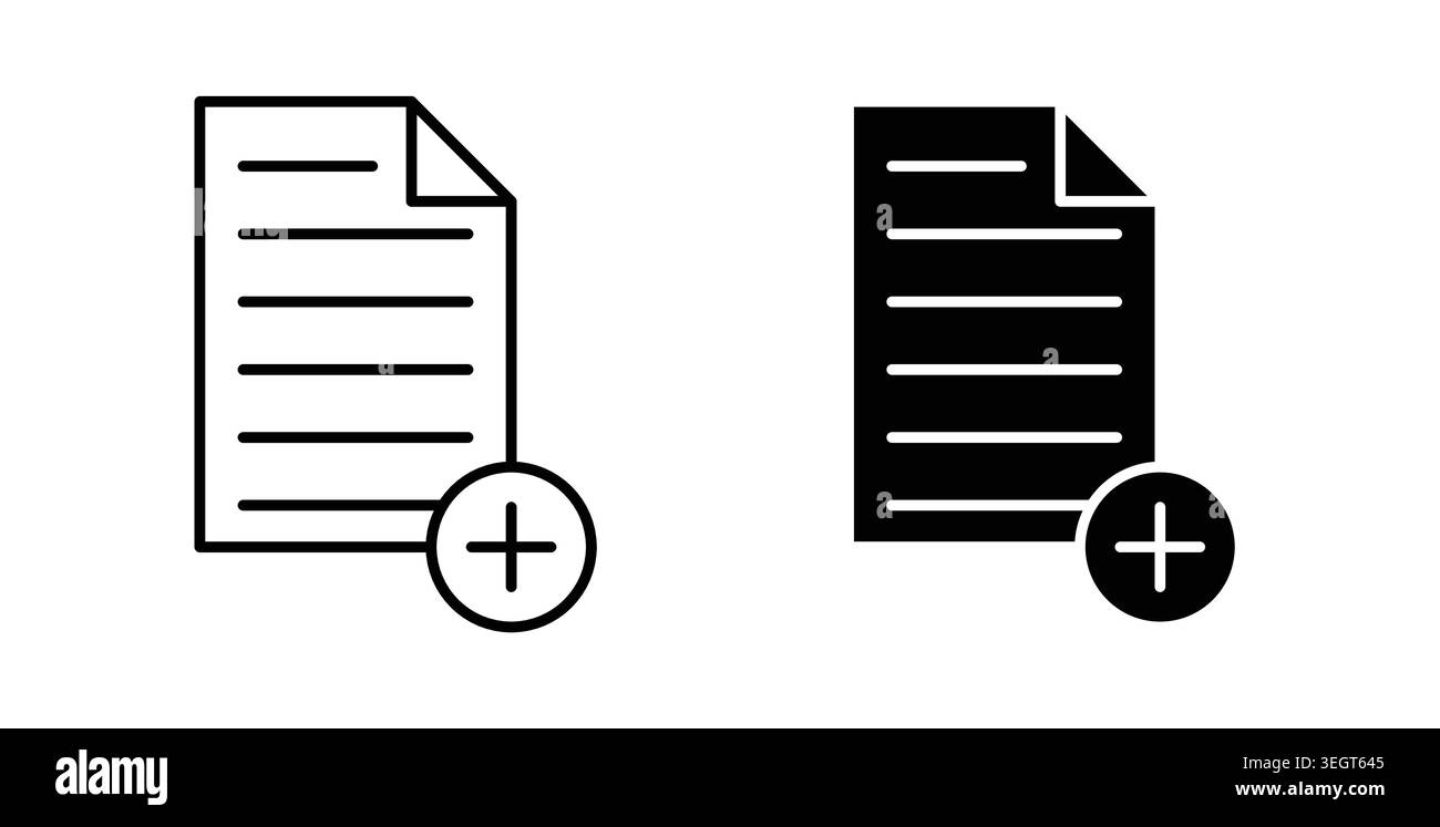 Add document icon symbol. Vector illustration pack in black color. Stock Vector