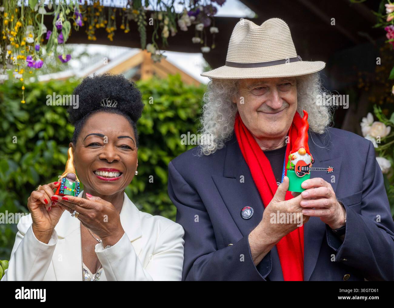 Brian May, Queen Guitarist with Dame Floella Benjamin with their gnomes ...