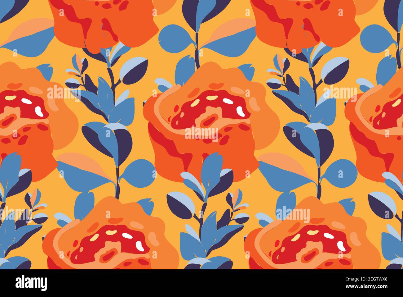 Vector floral seamless pattern with orange flowers Stock Vector