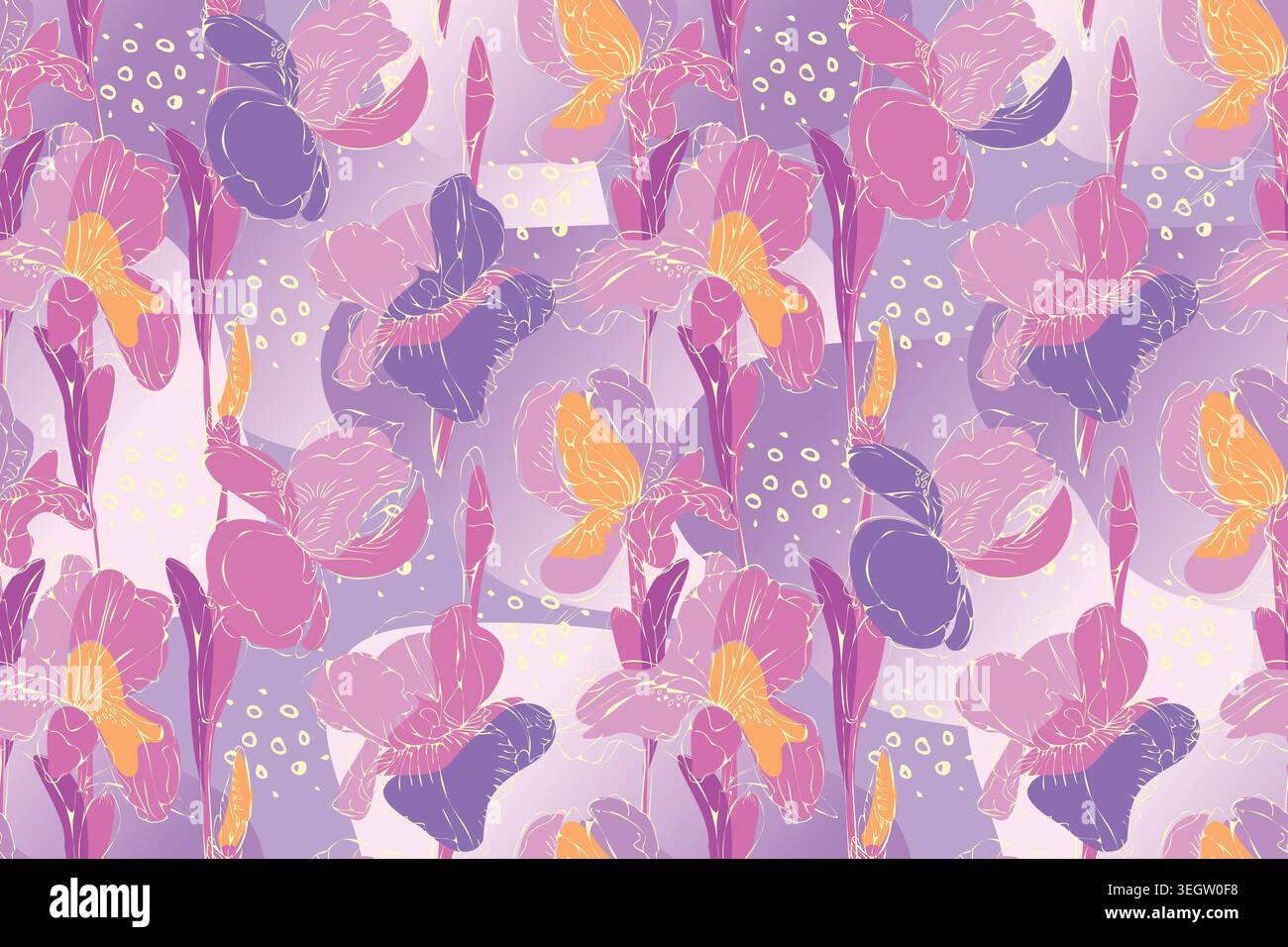 Vector floral seamless pattern with irises Stock Vector