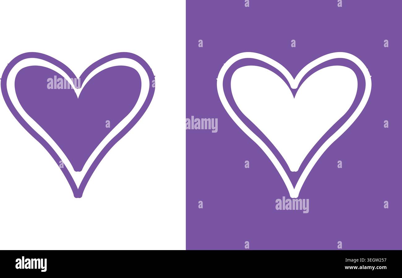 Purple Heart Shape Outline Set Stock Vector