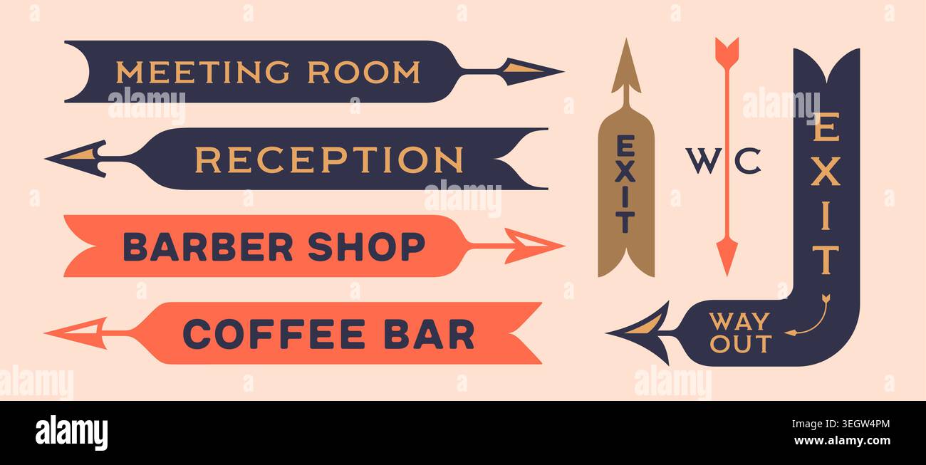 Wayfinding arrows. Directional signs collection Stock Vector