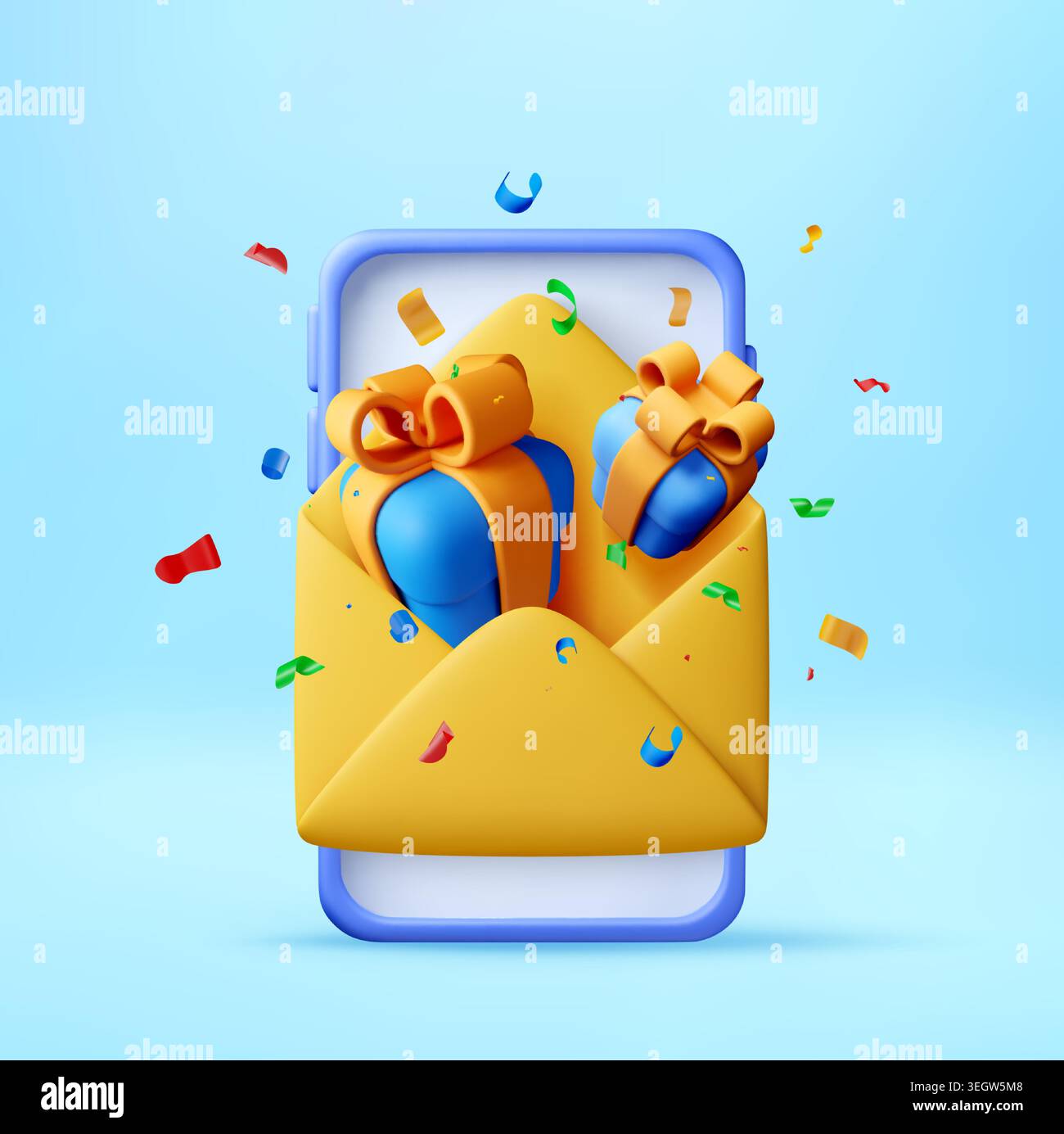 Smartphone with envelope and gift box 3d. Stock Vector