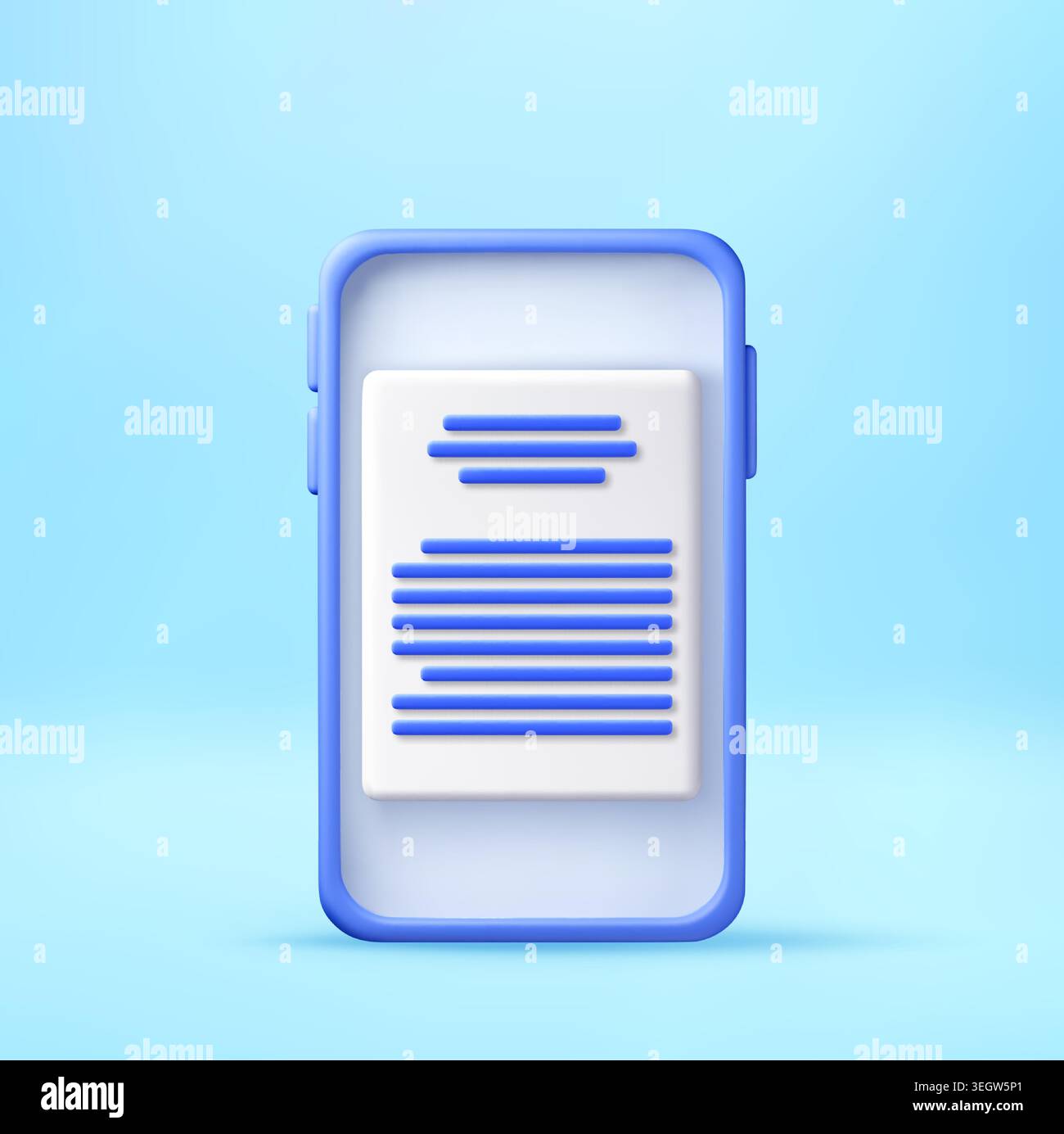 3D Smartphone with digital document on screen. Stock Vector