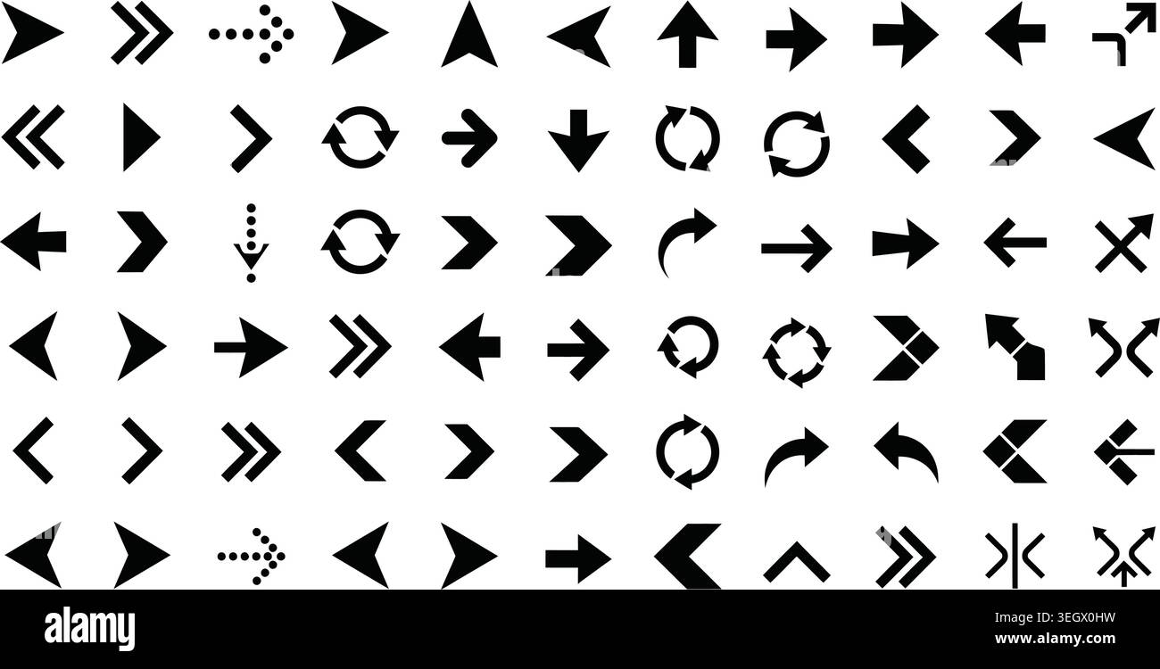 Universal black arrow symbols mega pack silhouette vector illustration for web Stock Vector