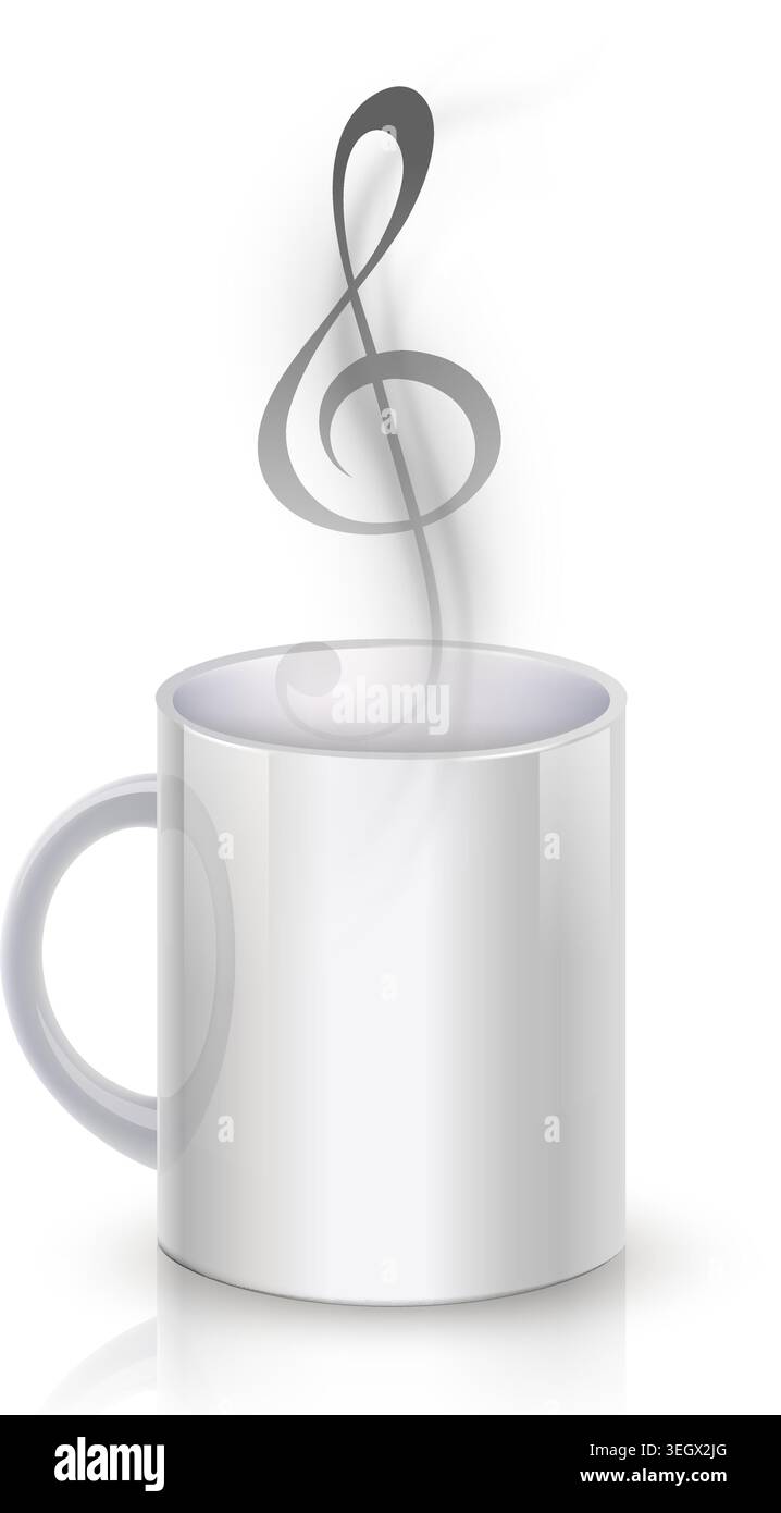 Coffee cup with steam shaped like treble clef Stock Vector