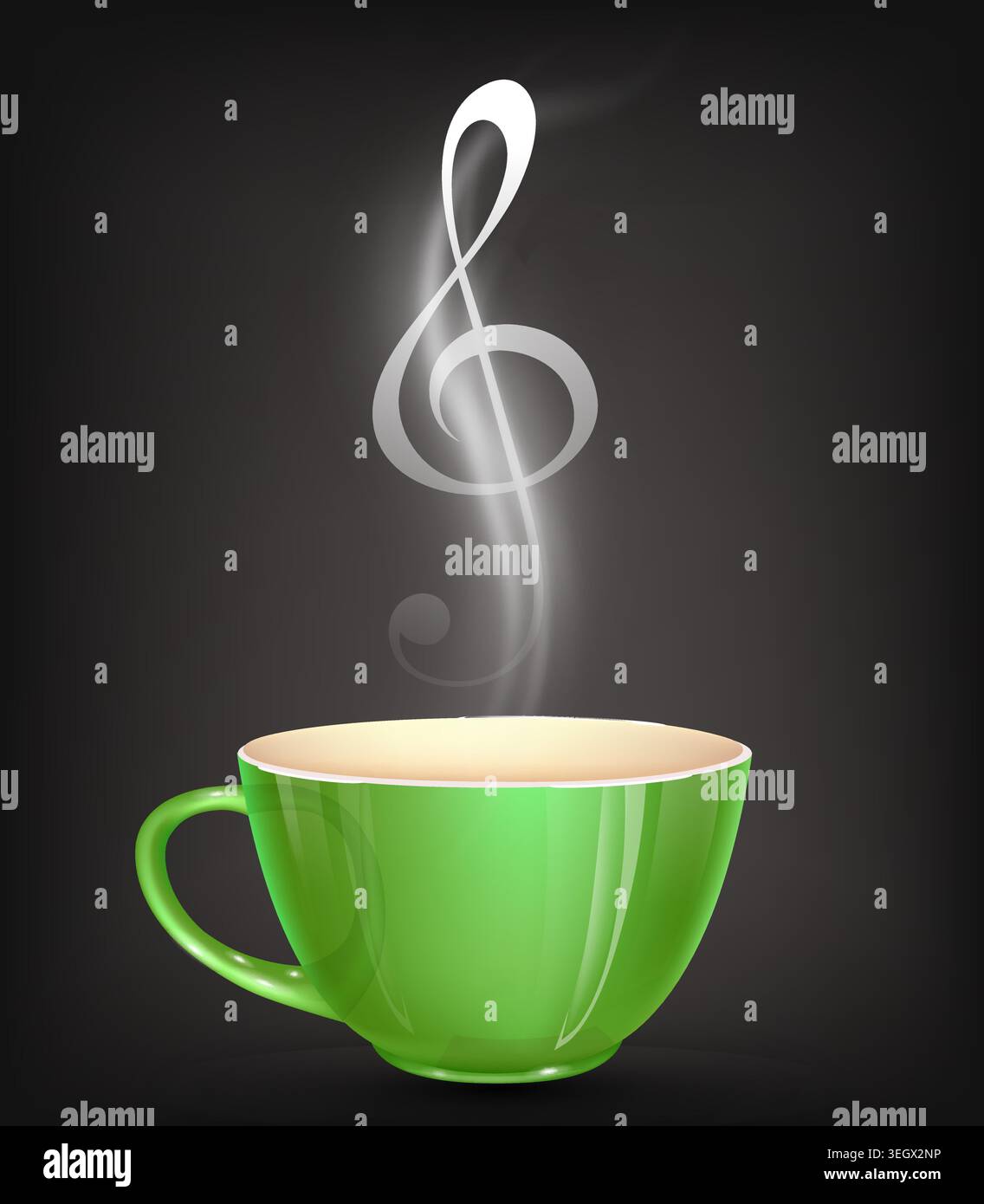 Coffee cup with steam shaped like treble clef Stock Vector