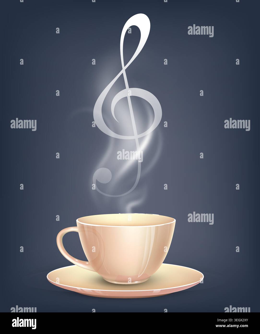 Coffee cup with steam shaped like treble clef Stock Vector