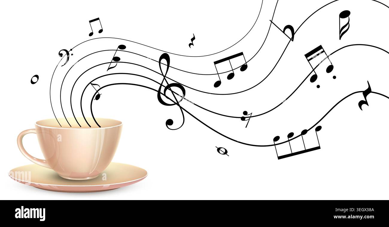 Coffee cup with musical notes and treble clef Stock Vector