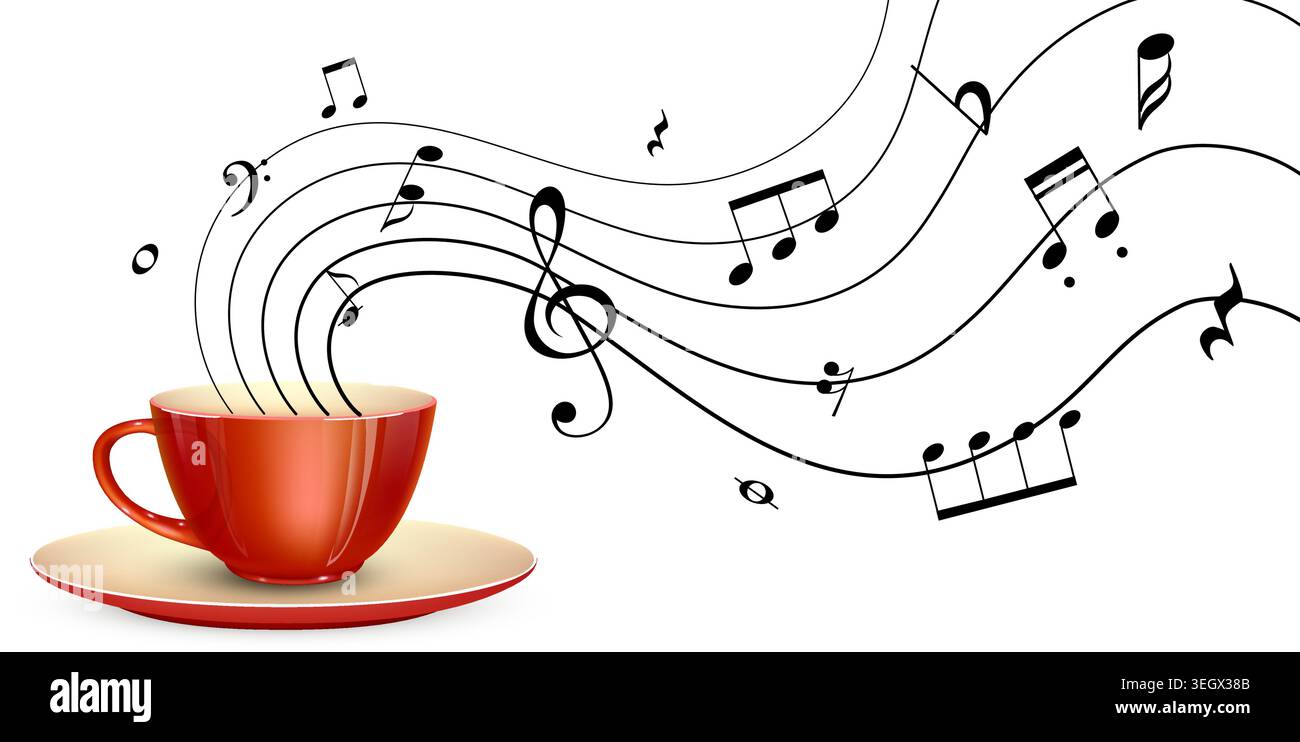 Coffee cup with musical notes and treble clef Stock Vector