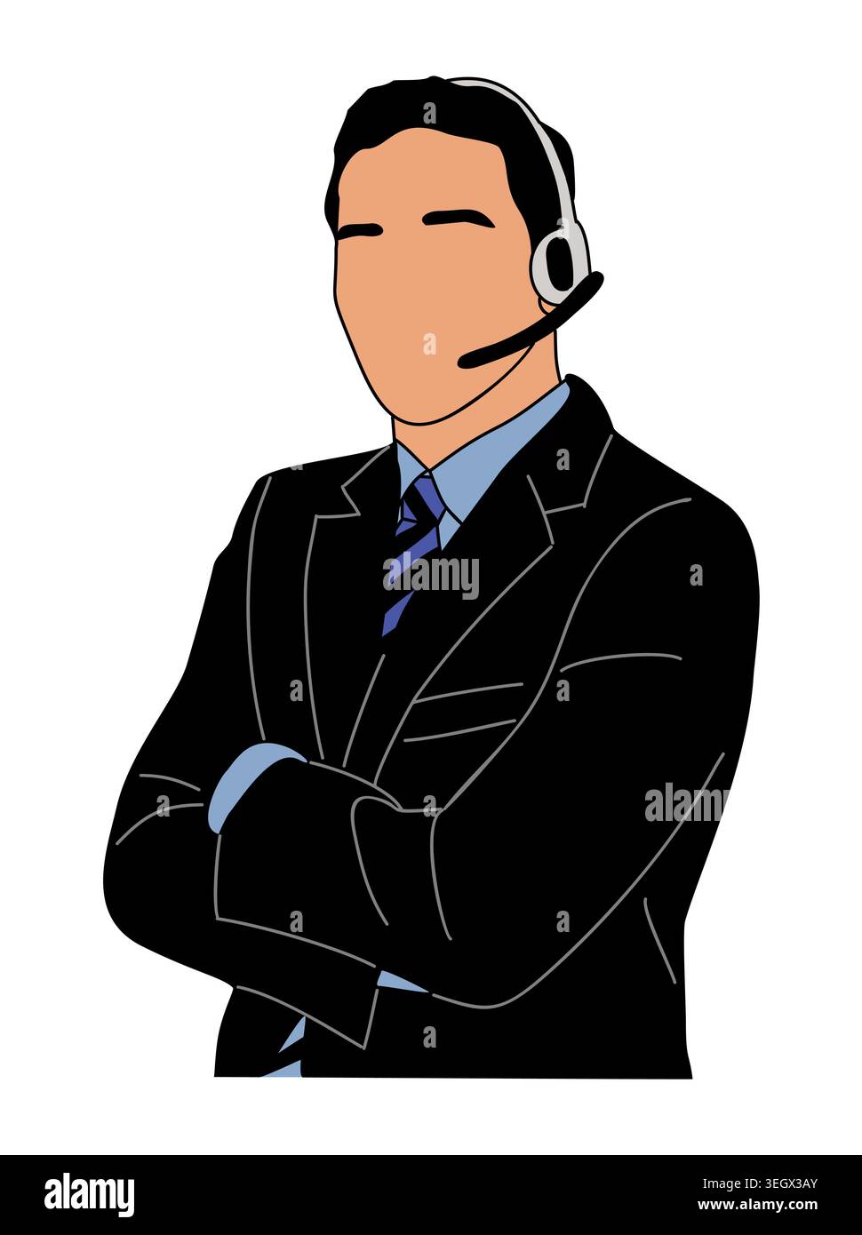 Business man wears headset, call center agent Stock Vector