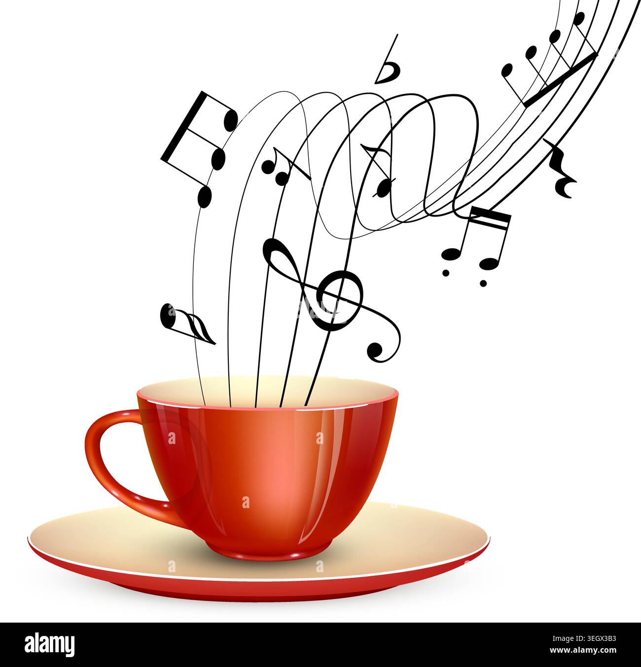 Coffee cup with musical notes and treble clef Stock Vector