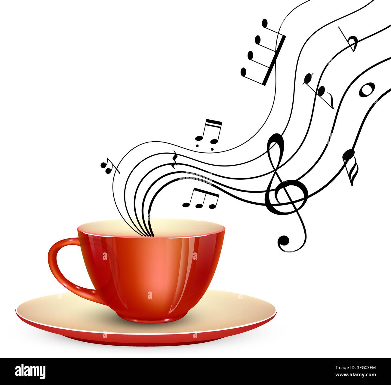Coffee cup with musical notes and treble clef Stock Vector