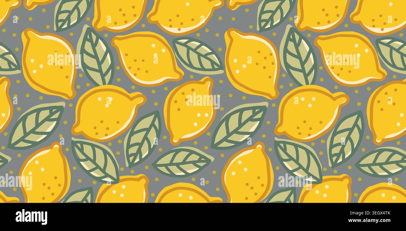Vector seamless pattern of lemons in doodle style. Cute lemon pattern. Stock Vector