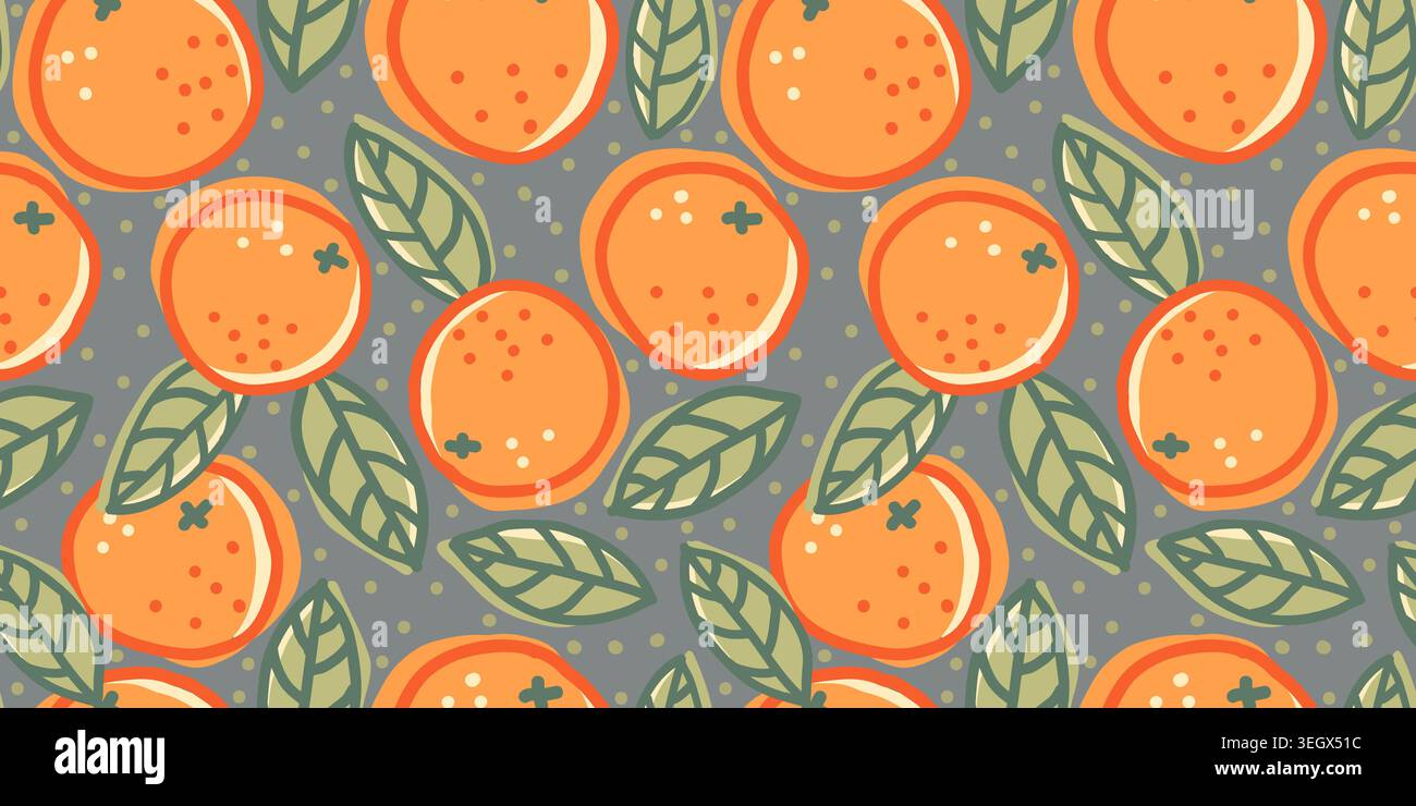 Vector seamless pattern of oranges in doodle style. Cute orange pattern. Stock Vector