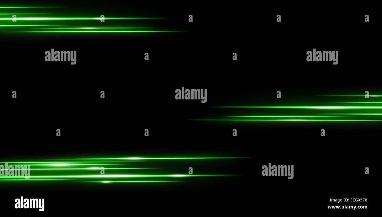 Green laser beams, glowing stripes. Abstract vector illustration on black background. Stock Vector