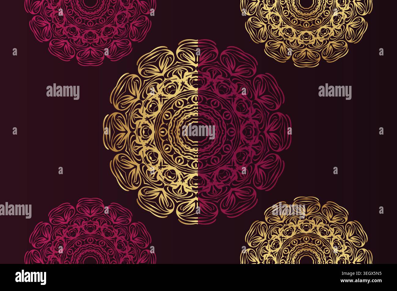 Circular Gold Mandala with Radiating Patterns on Red and Black Stock Vector