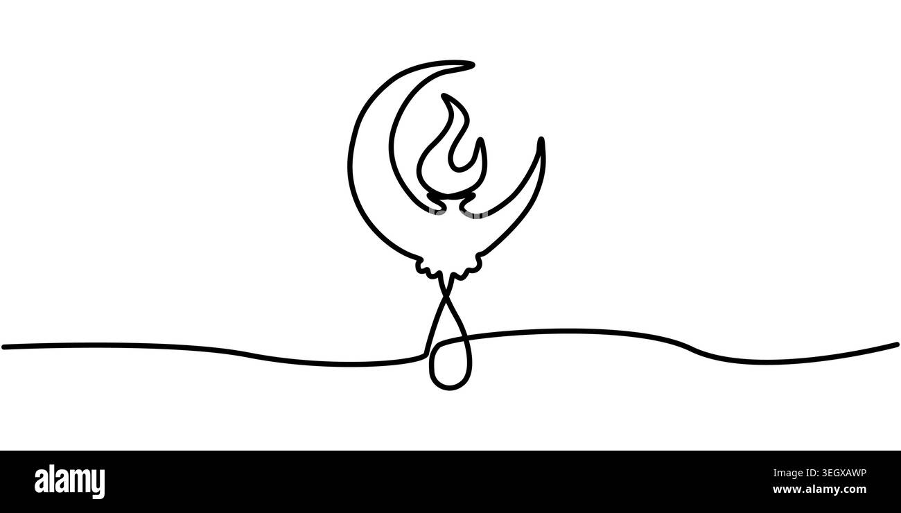 Continuous Line Drawing Abstract Phoenix Crescent Moon Vector Stock Vector