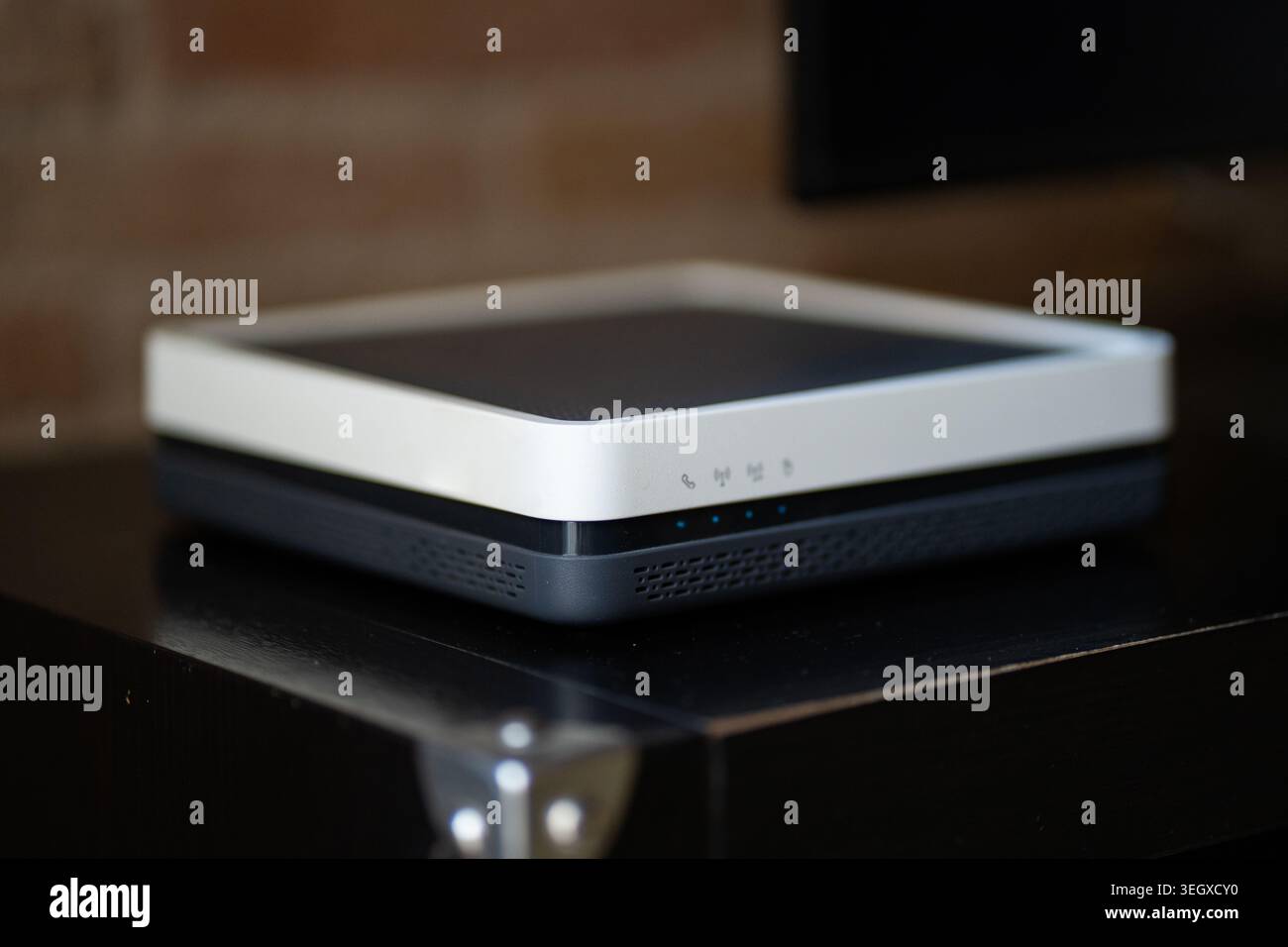 Modern wireless router modem device providing high-speed internet connection Stock Photo