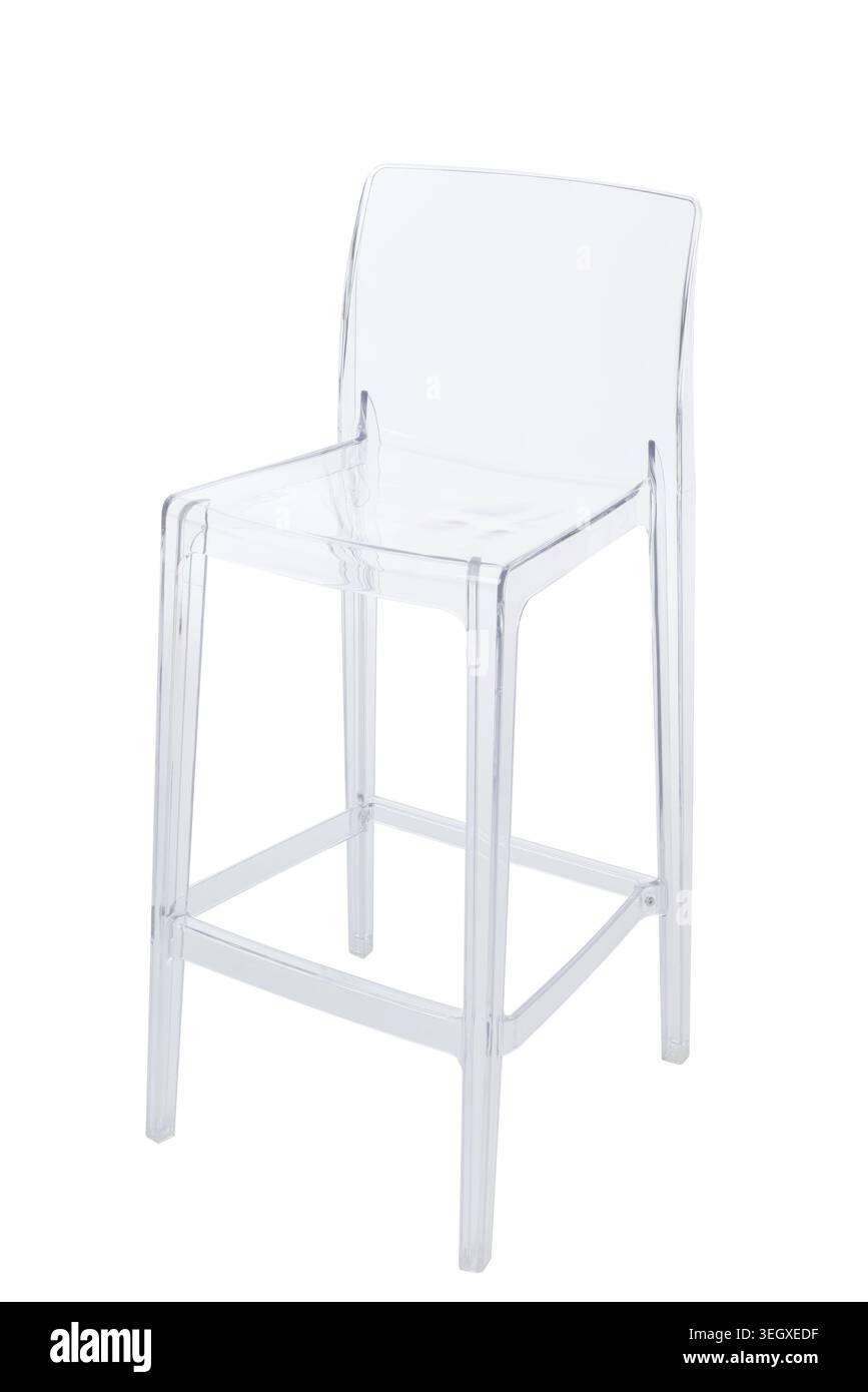 Modern transparent plastic bar stool isolated on a clean white background  Stock Photo
