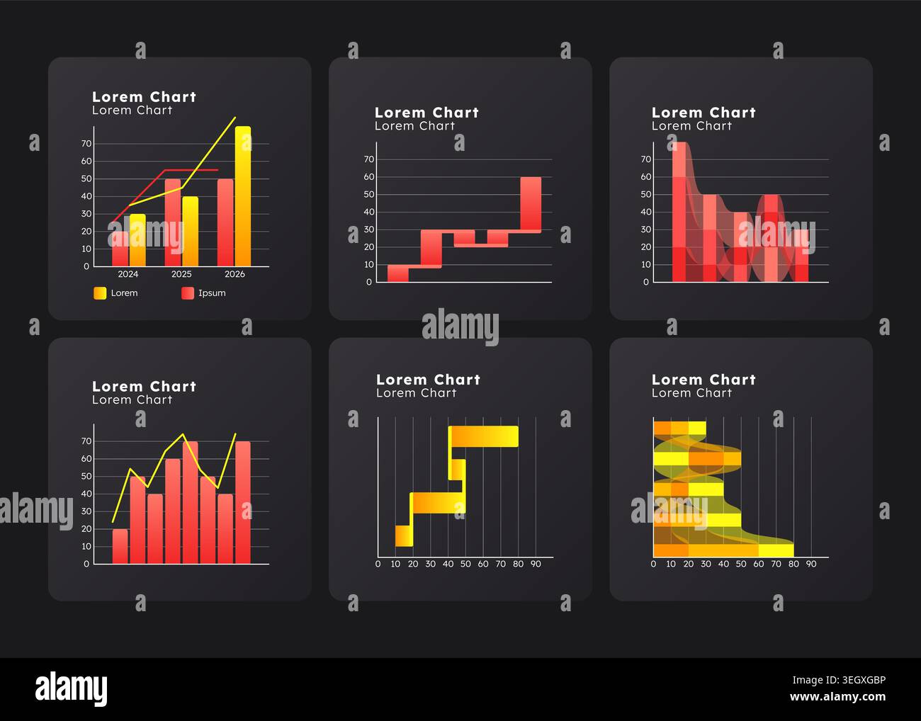 Data analytics digital tools graph ux dashboard dark set Stock Vector