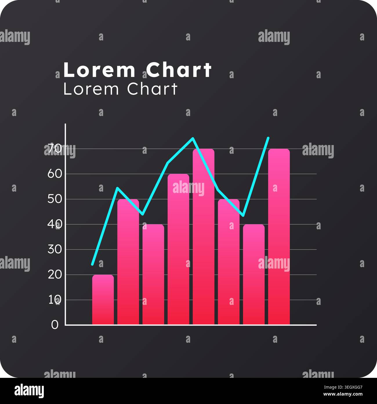Line and clustered column dark slide chart Stock Vector