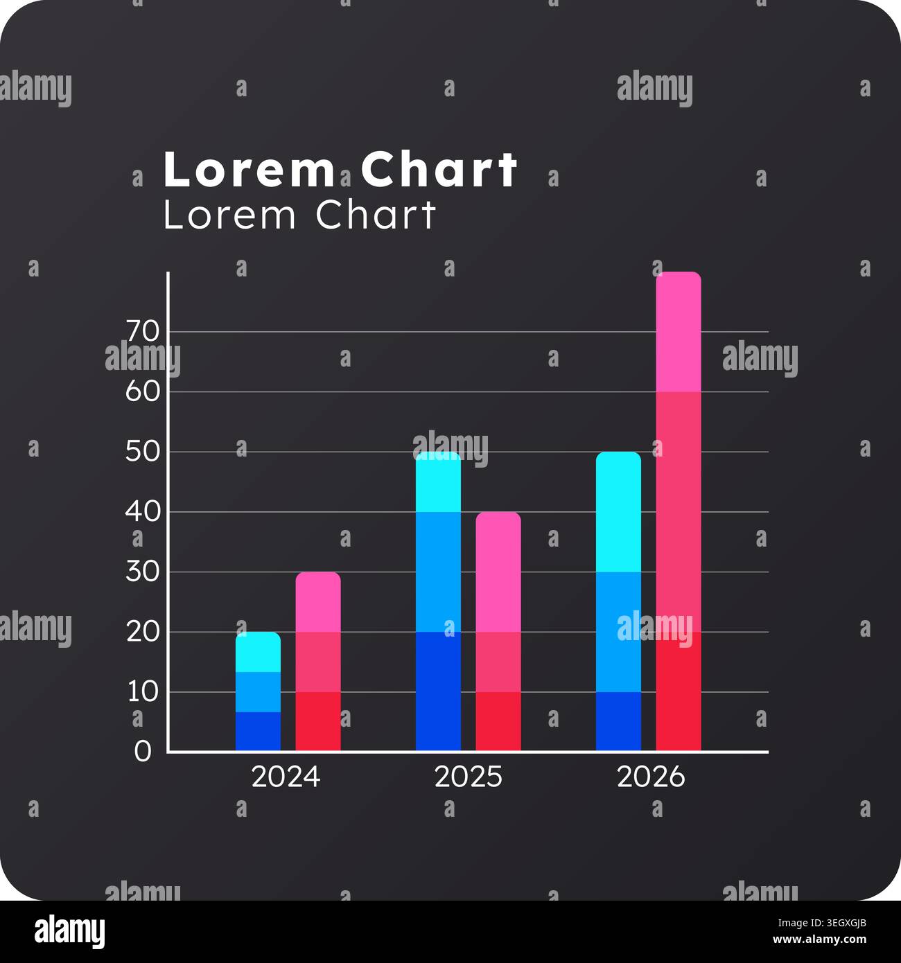 Stacked column chart dark slide chart Stock Vector