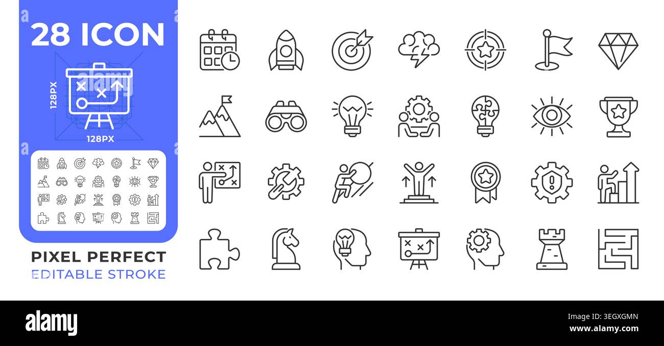 Strategy and action plan line icons set Stock Vector