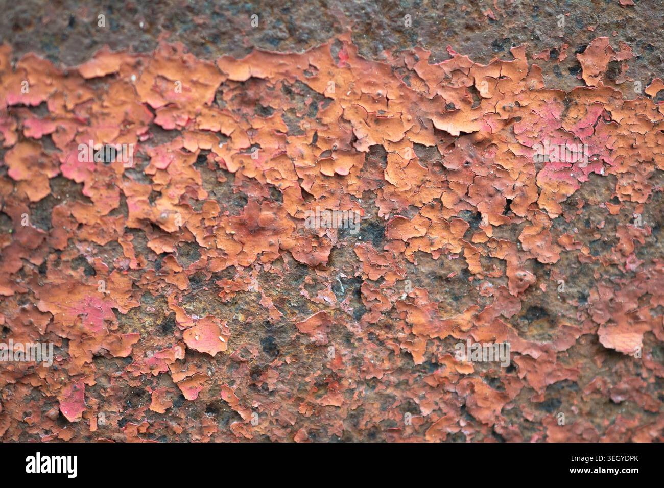 Peeling paint rust macro close up background image, bokeh authentic abstract Stock Photo