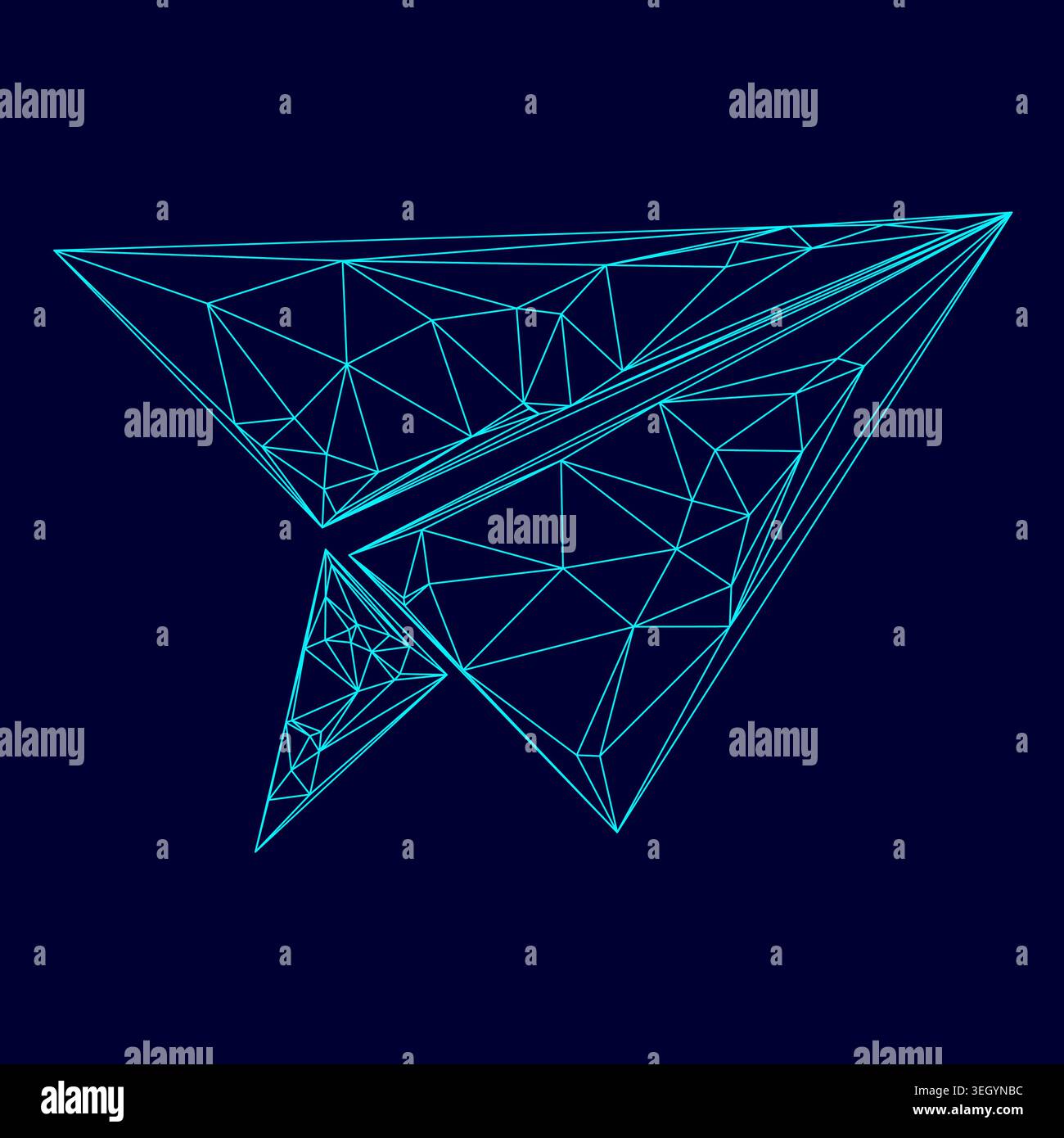Paper airplane low poly triangulation triangulated polygonal electric cyan blue vibrant aqua neon color vector illustration image outline contour Stock Vector