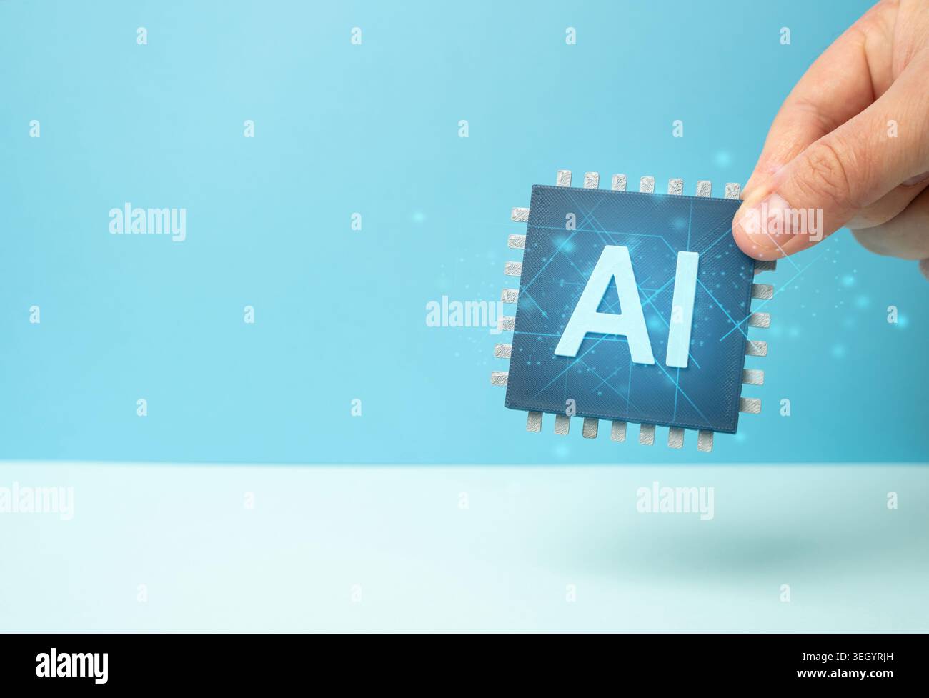 AI chip representing new artificial intelligence technologies and digital innovation. Machine learning tools, semiconductor development and future com Stock Photo