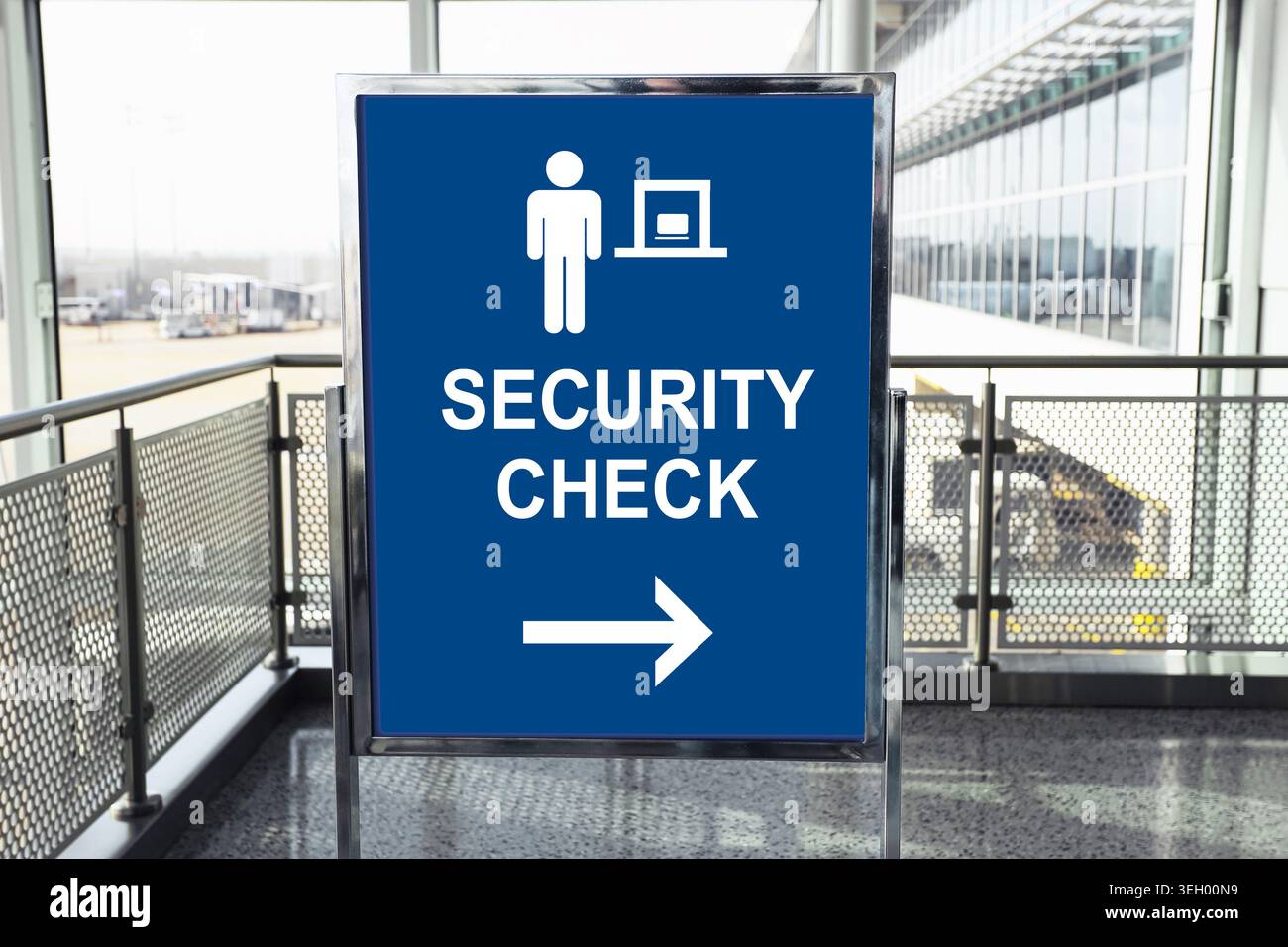 Security check sign at airport terminal closeup. Passenger control and ...