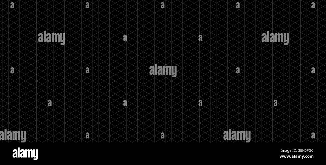 Seamless pattern dotted isometric grid blueprint, black surface. Triangle point spacing geometry layout, interface wireframes dashboards planning pages engineering diagrams technology visuals. Stock Vector