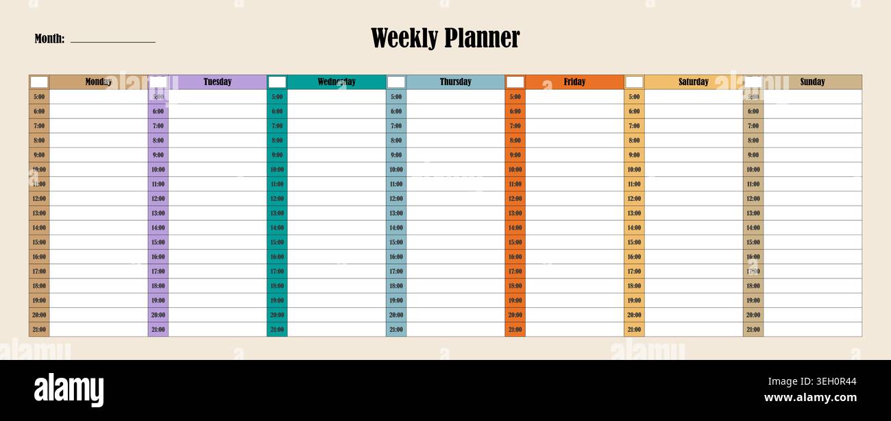 Weekly colorful planner, time management. Vector design. Stock Vector