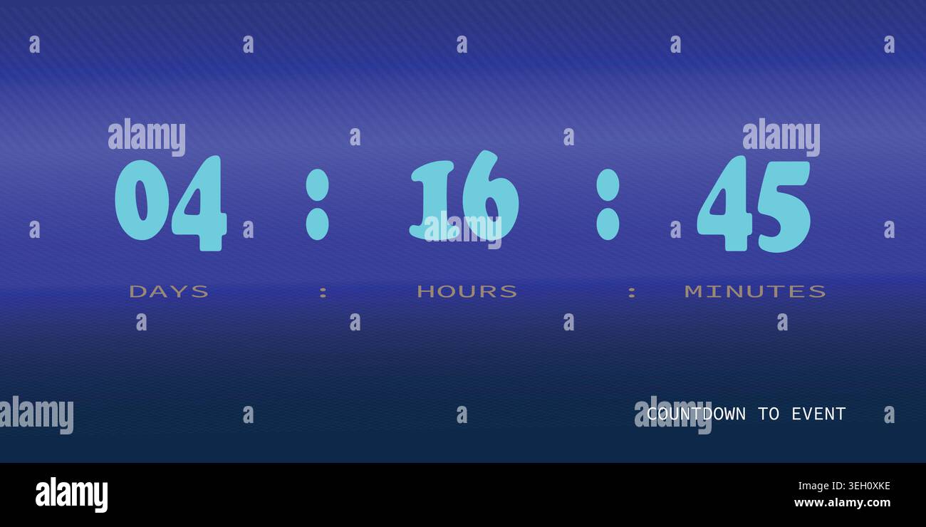 Digital Countdown Timer Graphic Showing Days Hours and Minutes Remaining Stock Vector