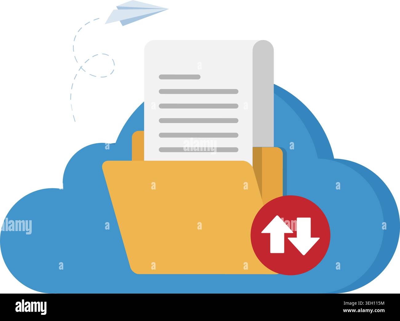 A flat vector icon representing cloud storage, document synchronization, and digital data transfer for modern business. Stock Illustration. Stock Vector