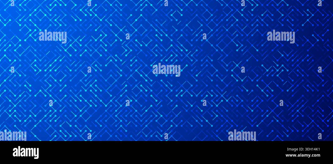 Blue neon circuit board pattern background. Abstract glowing electronic technology effect wallpaper. Digital tech backdrop for computer chip, motherboard, processor or ai concept. Vector illustration Stock Vector