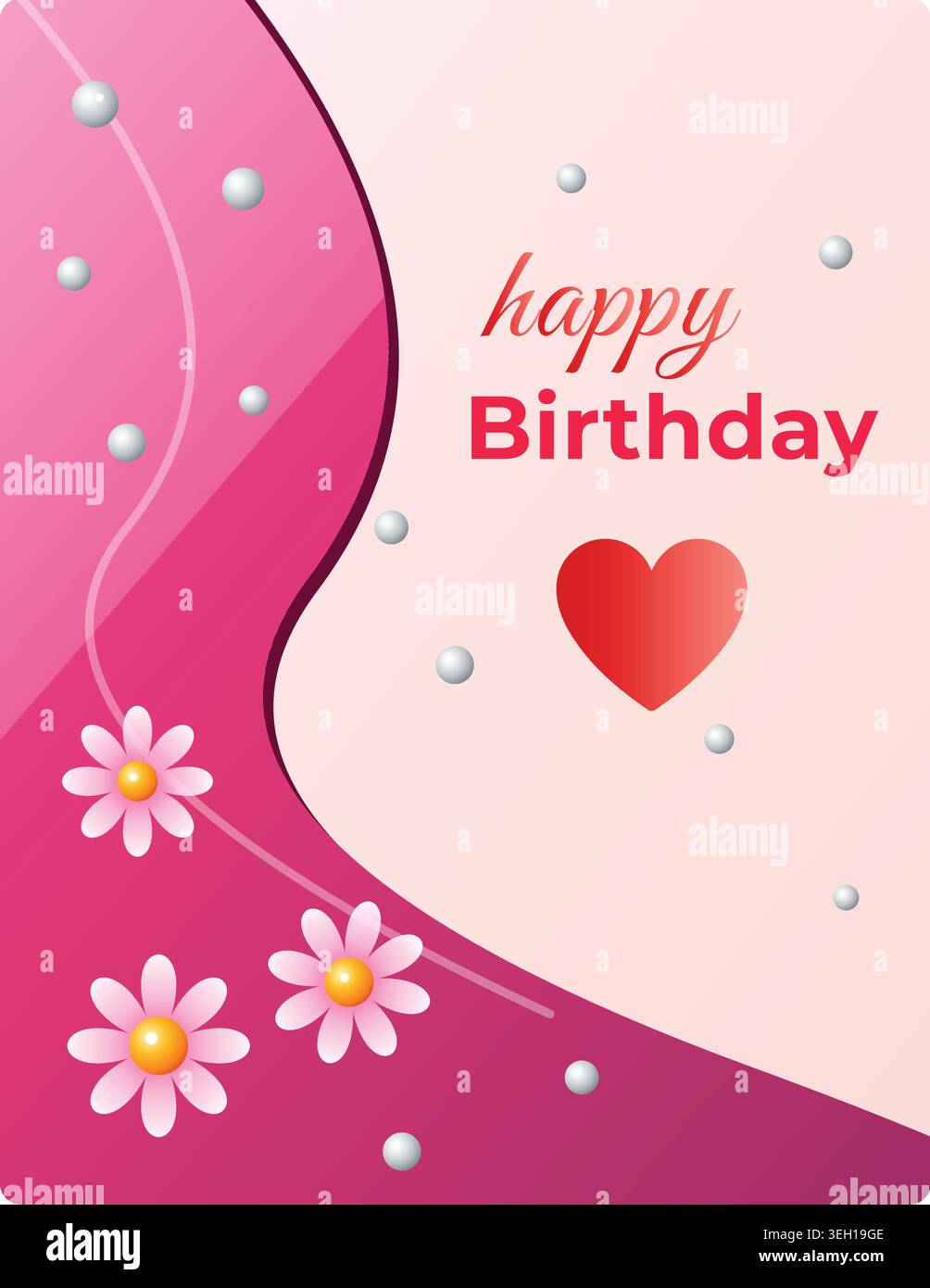 Elegant Happy Birthday greeting card template featuring pink flowers, a ...