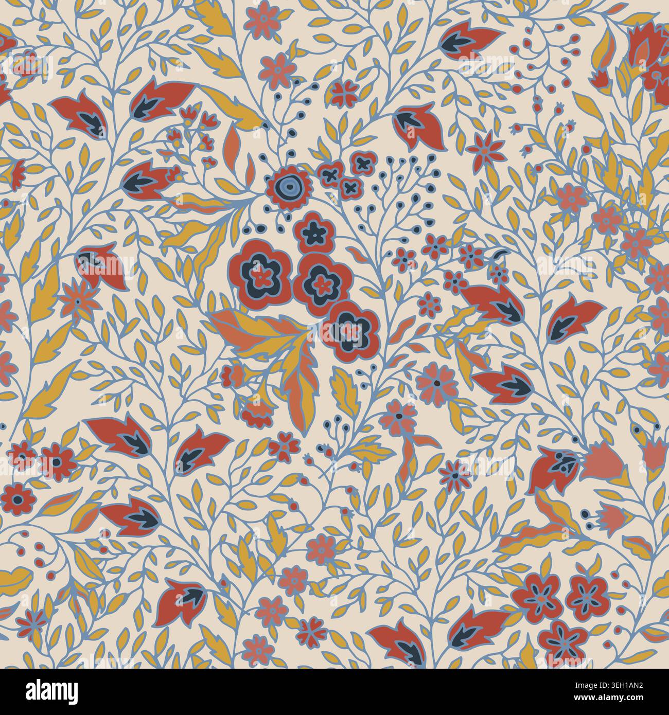 Delicate Botanical Meadow Flowers Fabric Pattern Stock Vector