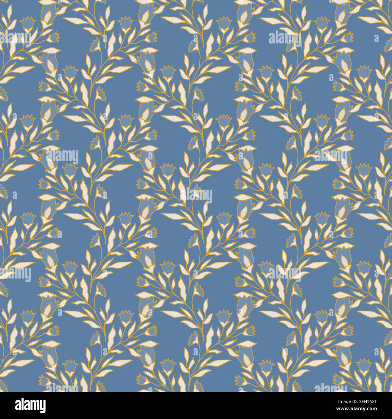 Delicate Climbing Bluebell Vine Fabric Design Stock Vector