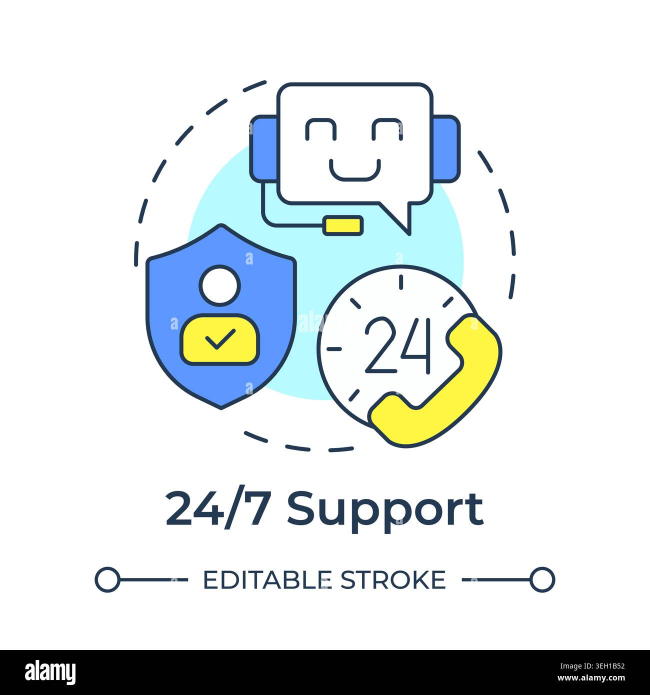 24 7 support multi color concept icon Stock Vector