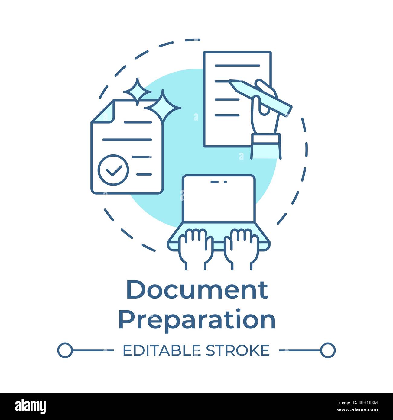Document preparation soft blue concept icon Stock Vector