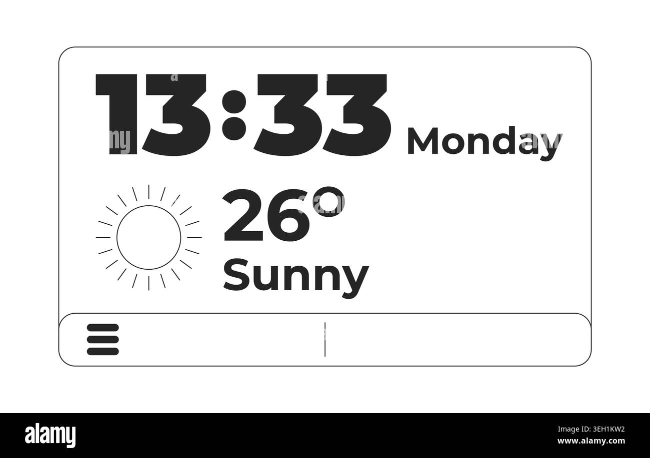 Weather and time display widget 2D line object Stock Vector
