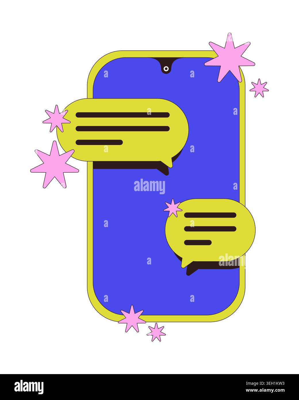 Smartphone chat messaging neubrutalism 2D cartoon object Stock Vector