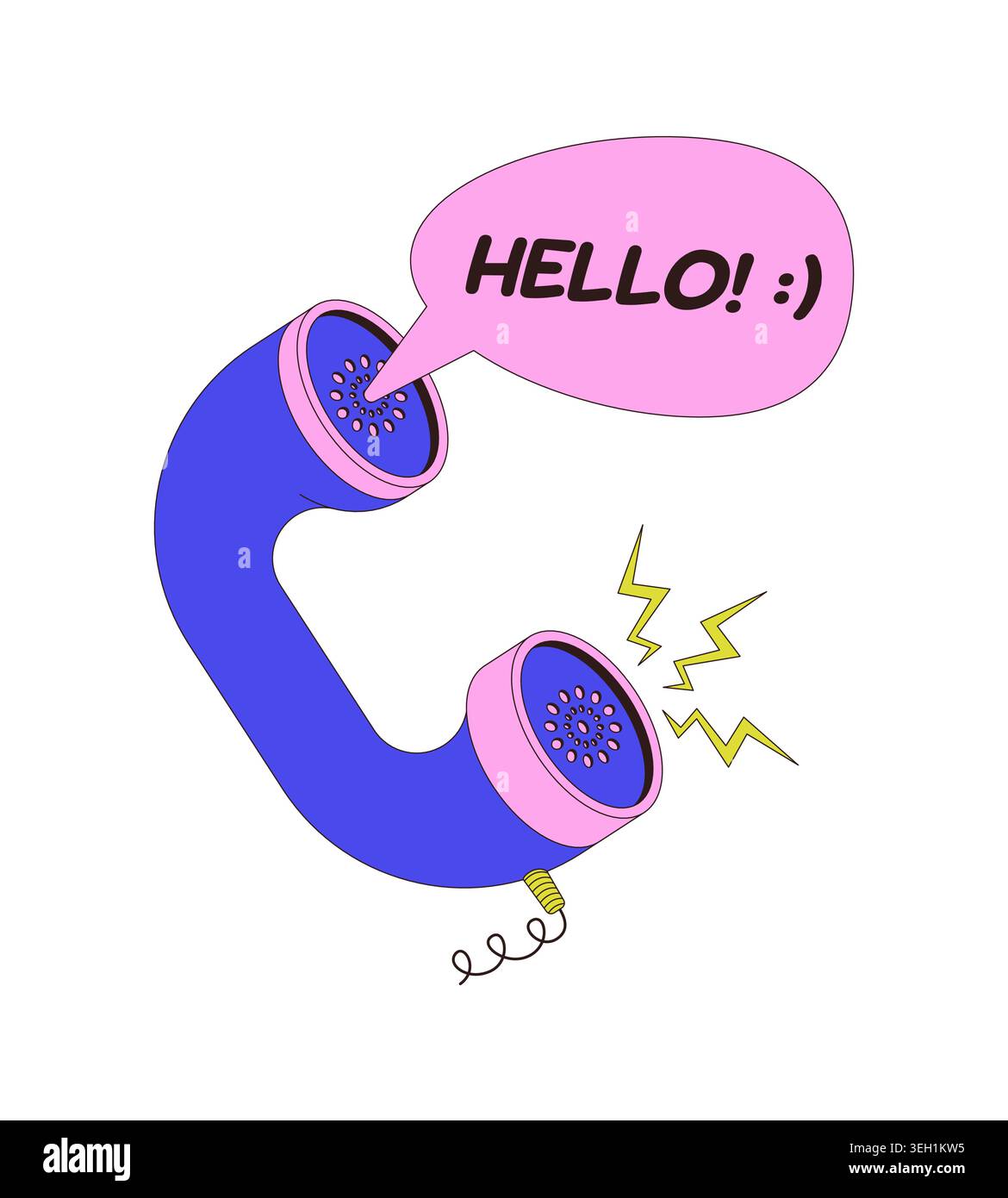 Retro telephone handset greeting 2D cartoon object Stock Vector