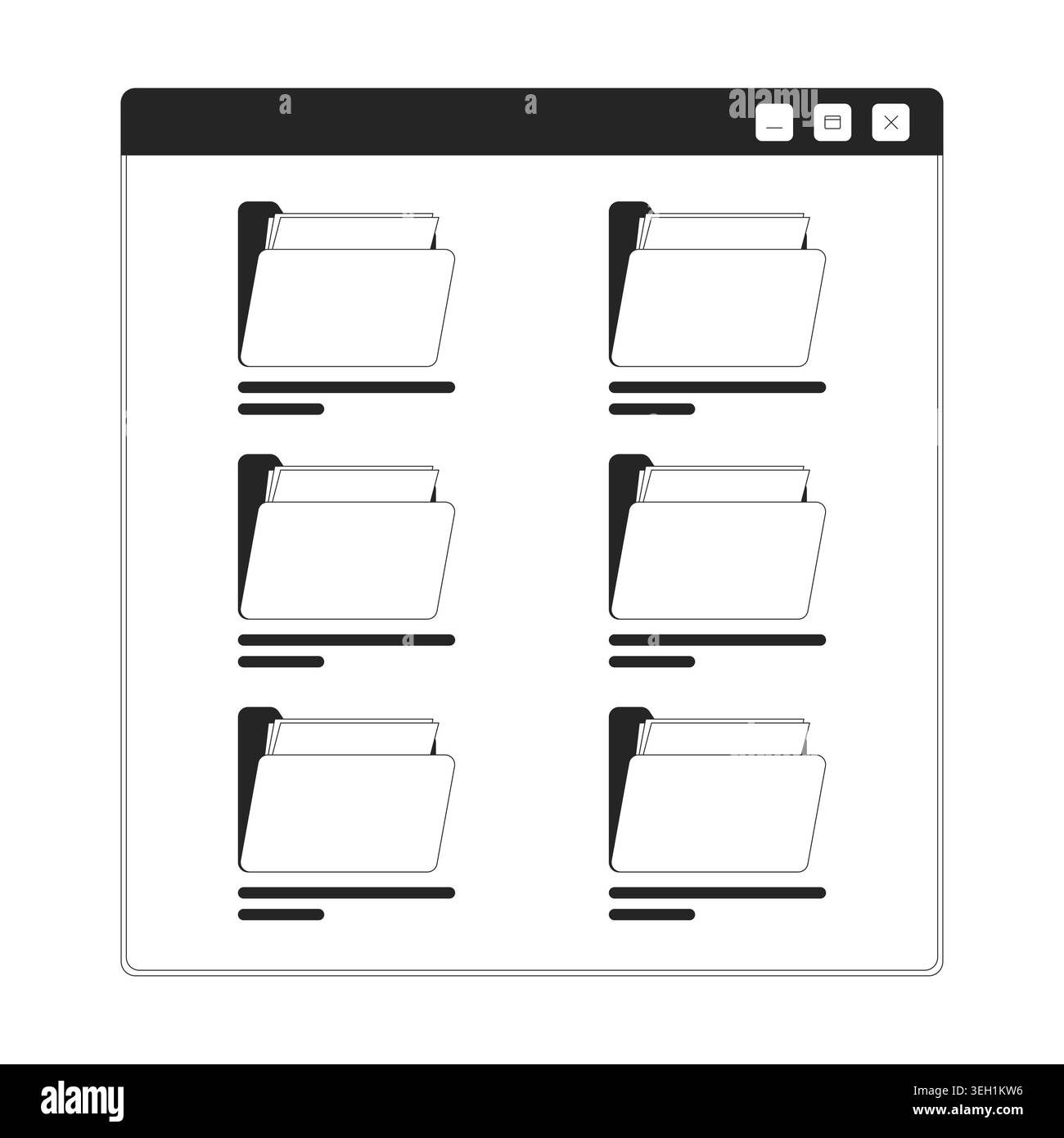 File manager window with folders 2D line object Stock Vector
